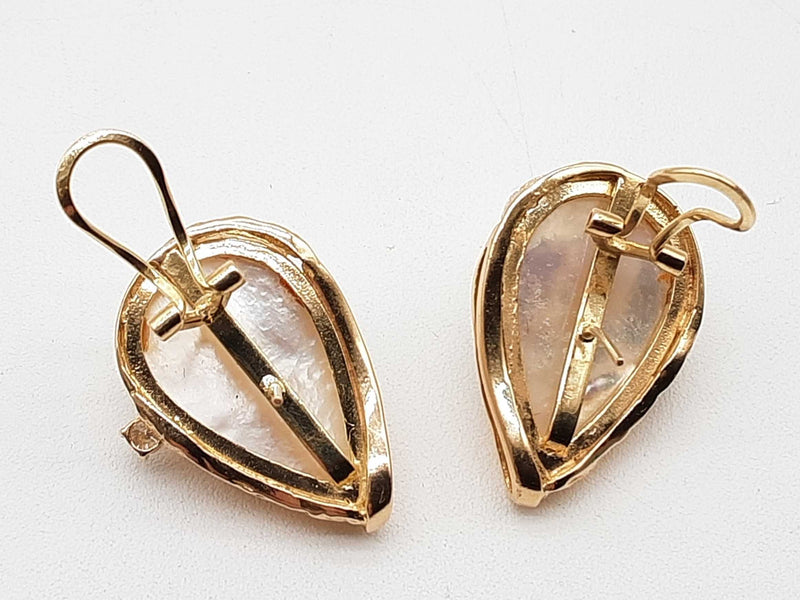Tear Drop Pearls Diamonds 14k Yellow Gold 11.9g Stud Clasp Earrings Do0525wxzde