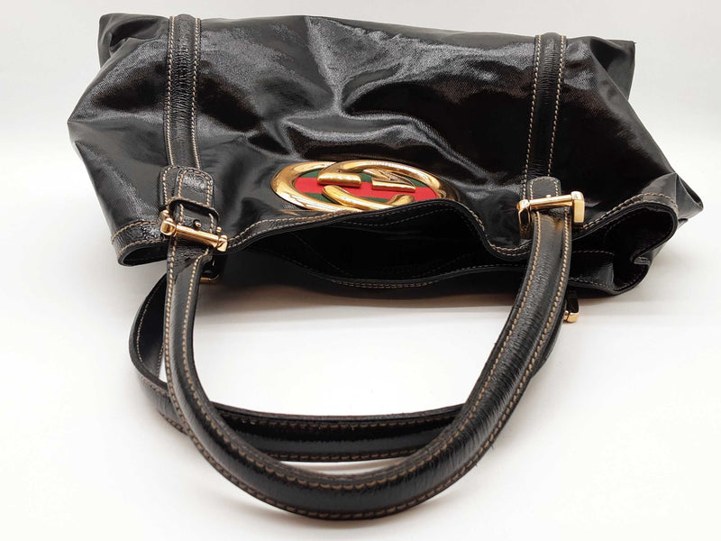 Gucci 162094 Britt Gg Web Black Patent Leather Tote Bag Do0425oxzde