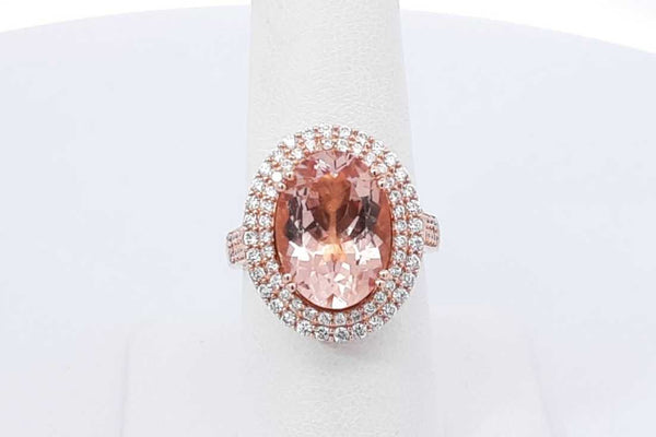 5ctw Oval Morganite & Diamond Ring In 14k Rose Gold 6.9 Grams Size 7 Eb1025rxzdu