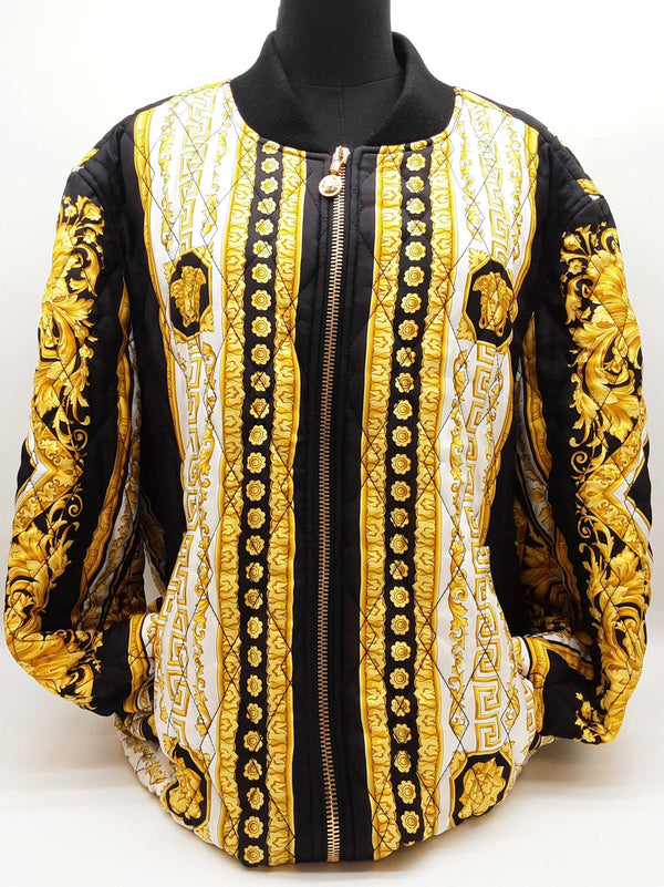 Gianni Versace Barocco Black Yellow Quilted Bomber Jacket Size It56 Do0625loxzde