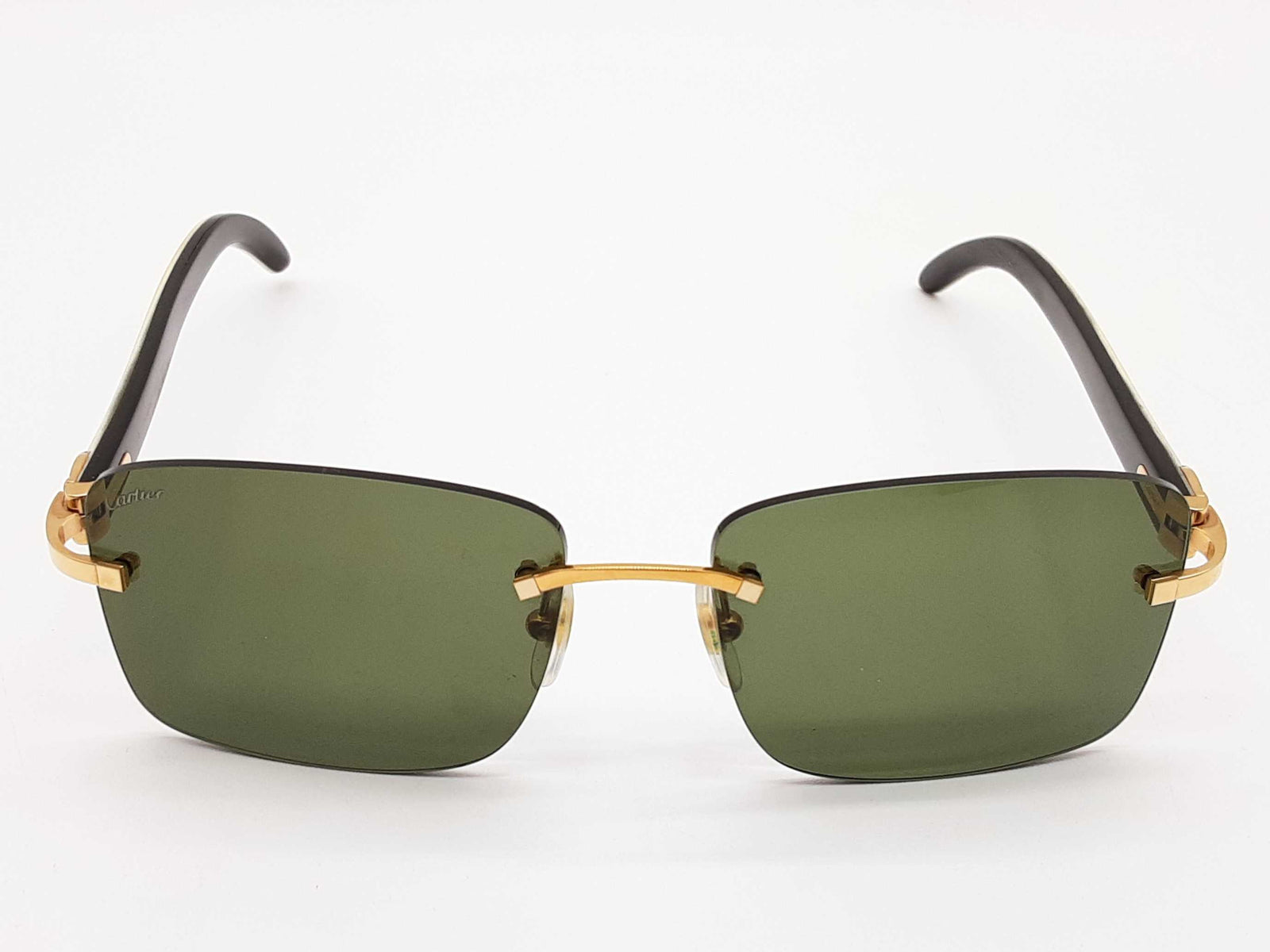 Cartier C Allonge De Cartier Rimless Green Lens Sunglasses