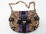 Gucci 129498 Mini Horsebit Tan Gg Canvas Purple Black Satin Clutch Do0925pxzde