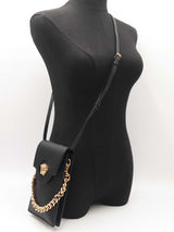 Versace La Medusa Phone Holder Mini Bag In Black Grained Leather Fw01026lordu