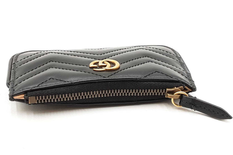 Gucci Black Calfskin Matelasse Gg Marmont Zip Key Pouch Wallet Eb0925oxzdu