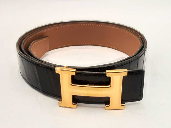 Hermes Gold H Buckle Nialus Croc Belt Size 90eu Sd0825lrzxsa