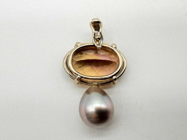 14k Yellow Gold Grey Pearl Ametrine 6.3g Pendant Do0125wlxde