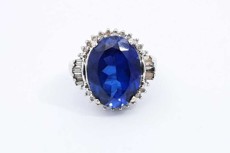 Sapphire & Diamond Ring In 14k White Gold 6.9 Grams Size 7 Eb1124sxdu