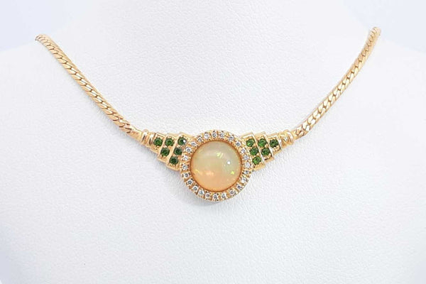 Opal & Diamond 14k Yellow Gold Necklace 6.1 Grams 16.75 Inch Eb1224orxdu