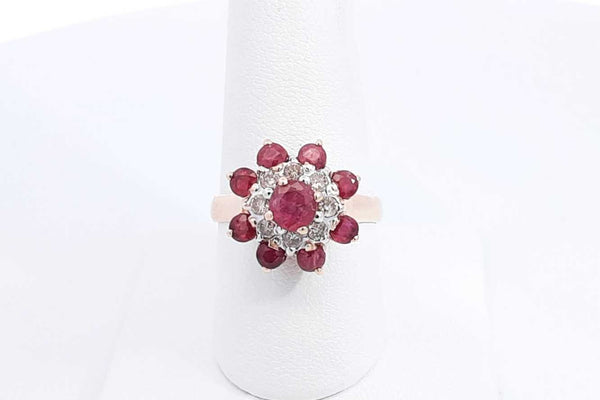 Red Gemstone & Diamond Ring In 10k Yellow Gold 5.2 Grams Size 8 Eb09oxzsa