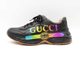 Gucci Rhyton Sneakers In Black Iridescent Logo Leather Size 9 Fw0126lcrdu
