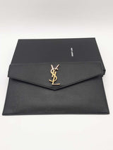 Yves Saint Laurent Uptown Black Leather Envelope Clutch Pouch Eb0726wrxde