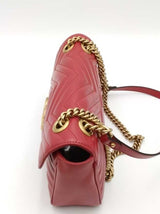 Gucci Gg Chevron Quilted Red Leather Marmont Shoulder Bag Eb1026wxzsa