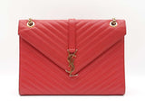 Yves Saint Laurent Envelope Flap Bag In Red Quilted Grained Leather Fw1225przdu