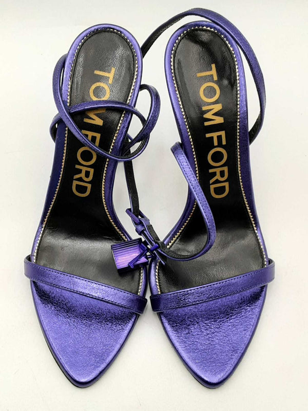 Tom Ford Padlock Purple Leather Ankle Wrap Heels Size 38.5 Eb0225oxzsa