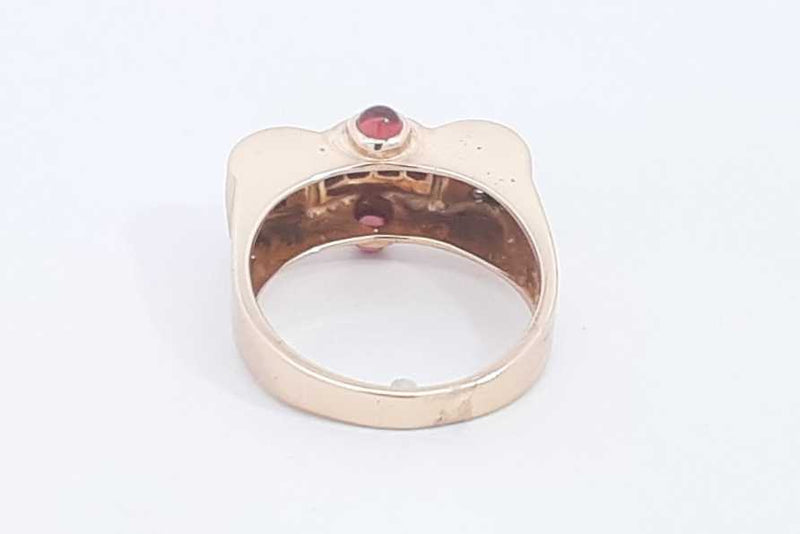 Garnet & Diamond Ring 14k Yellow Gold  6.7 Grams Size 7.5 Aa0425oirsa