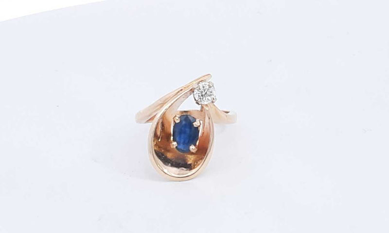 14k Yellow Gold Diamond & Blue Stone Ring Size 6 5.86 Grams Eb0224osrsa