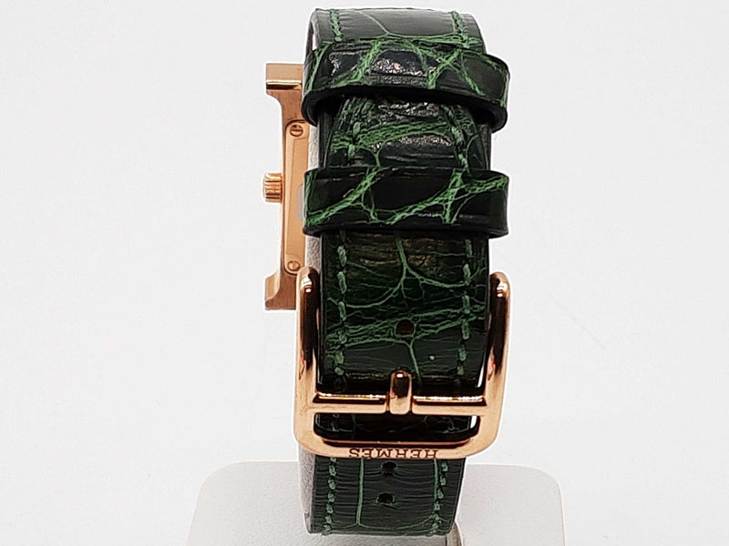 Hermes 25 Heure H Green Malachite Dial Rose Gold Quartz Watch Do0325crxzde