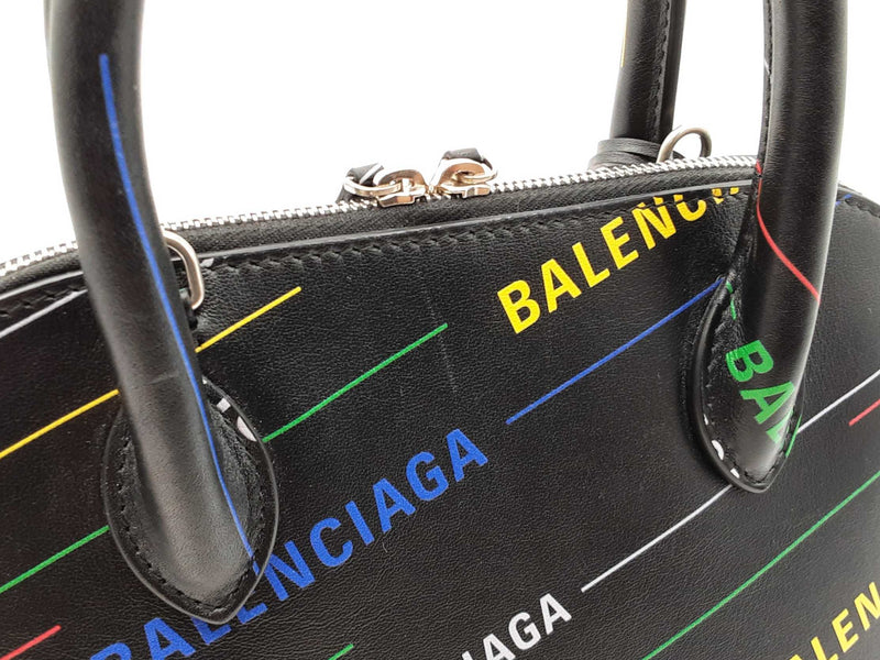 Balenciaga Small Ville Top Handle Bag In Logo Printed Black Leather Fw0925orxdu