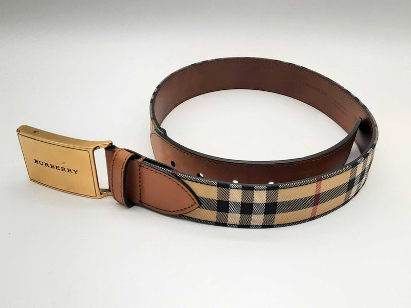 Burberry Horseferry Signature Check Canvas Leather Belt Size 75/30 Do0724rxde