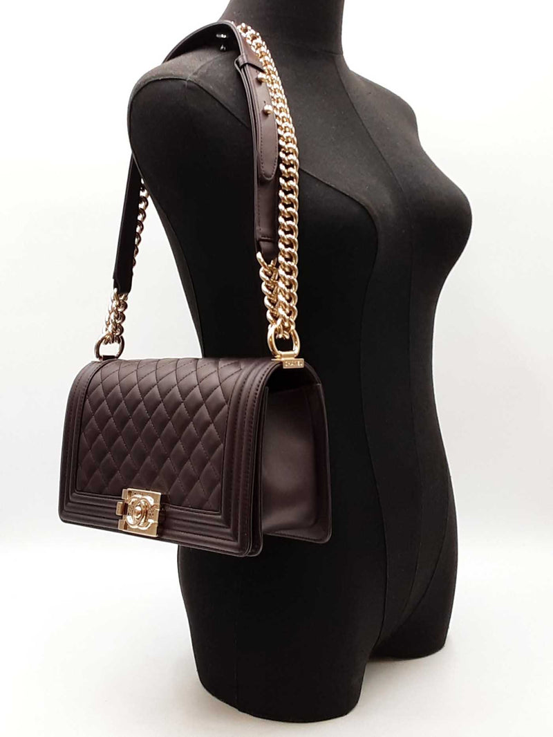 Chanel Boy Bag In Dark Brown Quilted Lambskin Fw0725lixzdu