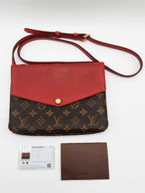 Louis Vuitton Twice Pochette Cherry Red Leather Brown Monogram Crossbody Bag Do0525sxzde