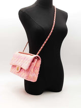 Chanel Classic Medium Tweed Pink Handbag Aa0625rrxzsa