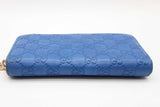 Gucci Gg Monogram Blue Leather Zip Around Wallet Eb0626lrxde