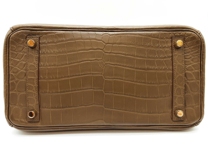 Hermes Birkin 30 Matte Brown Green Crocodile Gold Handbag Do0625wprxzde