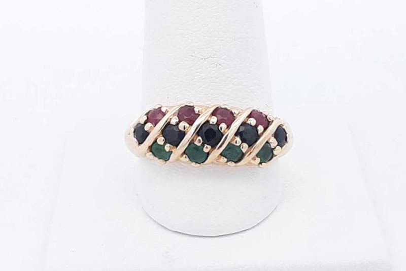 Ruby, Sapphire & Emerald Ring In 14k Yellow Gold 5 Grams Size 9.75 Eb0325lxzsa