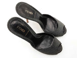 Fendi Peep-toe Mules In Black Python-embossed Leather Size It 38.5 Fw0726rxdu