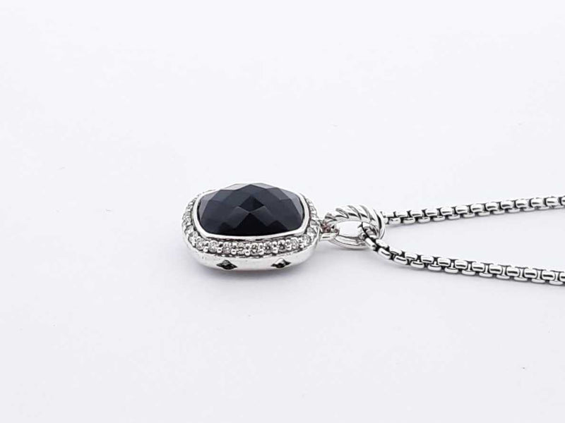 David Yurman Sterling Silver Onyx & Diamond Albion Necklace 17 Inch Fw0525lxzdu