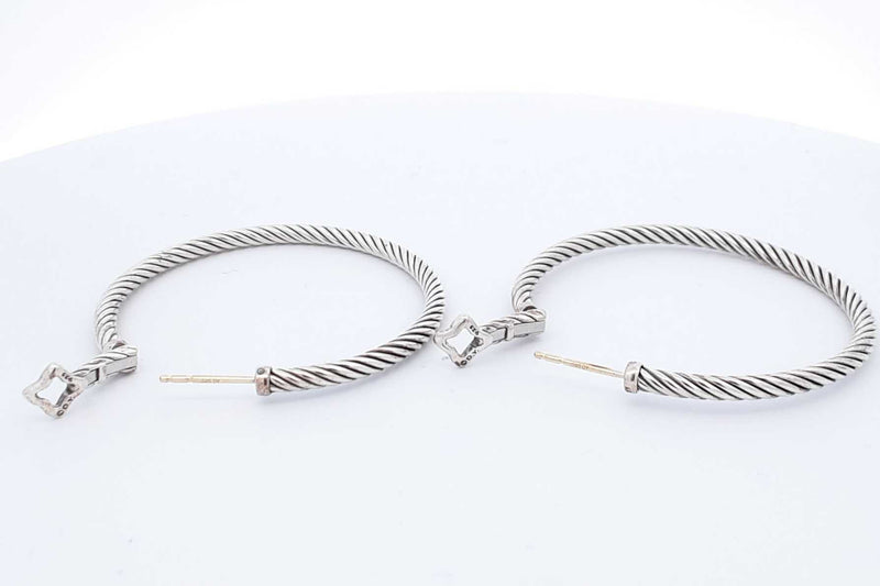 David Yurman 925 Sterling Silver Cable Classics Hoop Earrings 13.2g Eb1124lxzdu