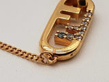 Fendi O'lock White Crystals Goldtone Metal Chain Necklace 19 In Do1225exde