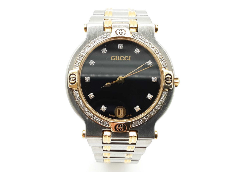 Gucci 32 Diamond Bezel Black Dial Two-tone Steel Quartz Watch Do1224lxzde