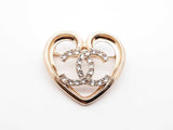Chanel Cc Logo Heart Gold-tone & Strass Brooch Fw1025lordu