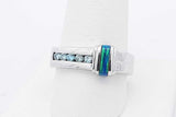 Blue Diamond & Opal Inlay 14k White Gold Ring 10.5 Grams Size 8.5 Eb1025prxsa