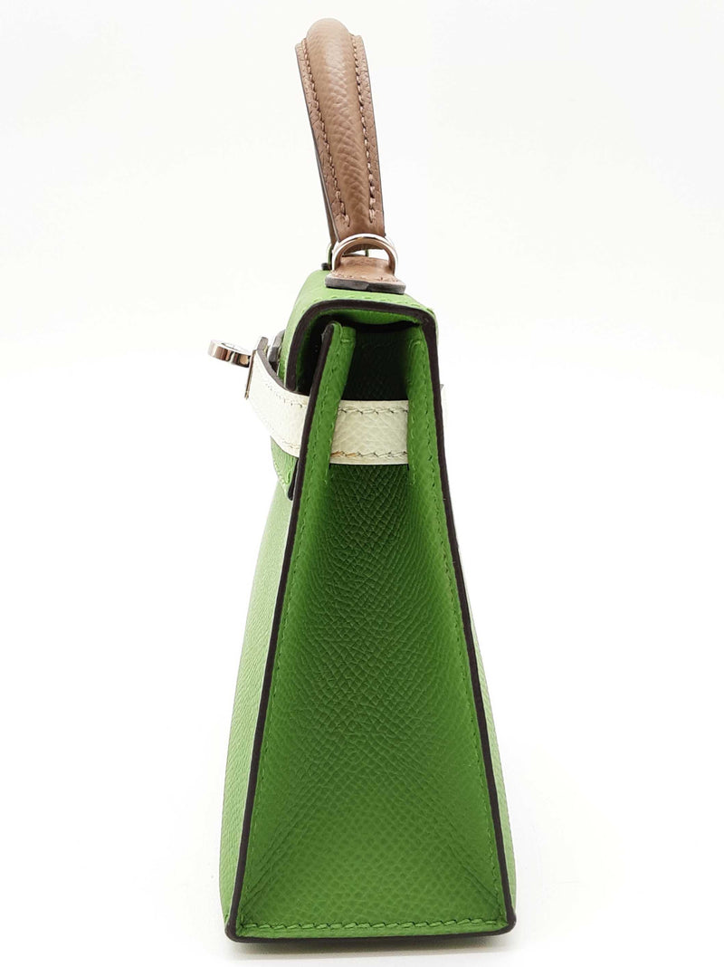 Hermes Mini Kelly Tricolor Green Gray Epsom Palladium Hardware Bag Do0925oxzxzde
