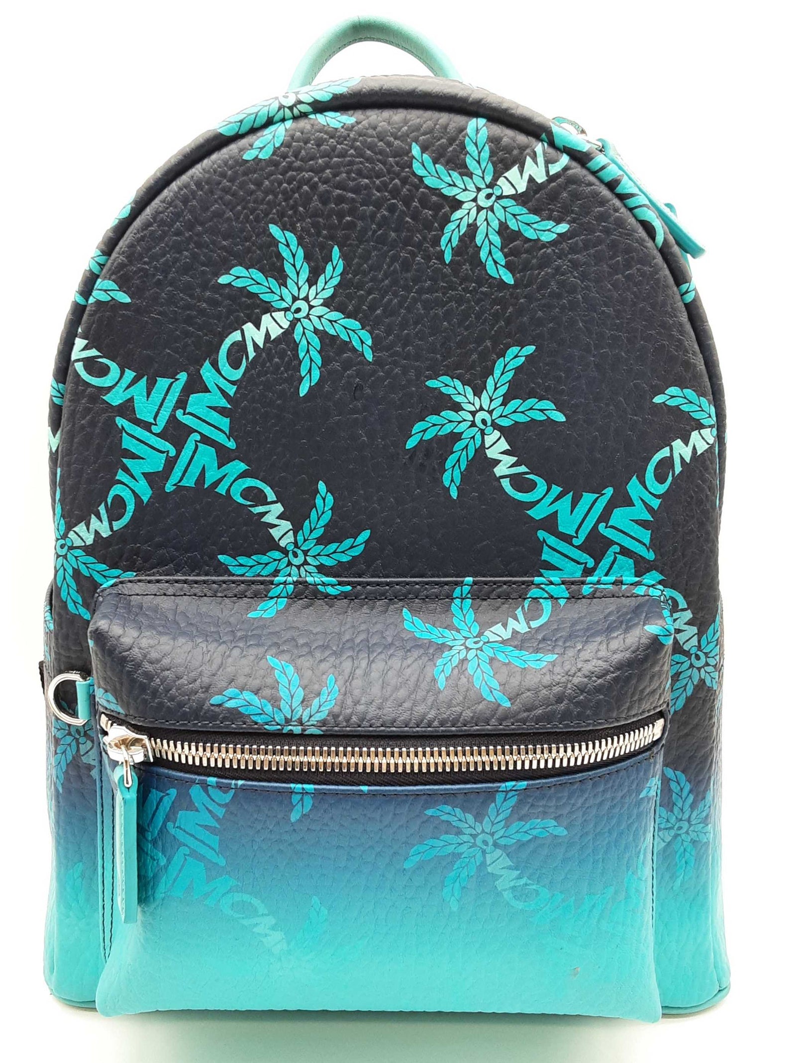 Mcm Stark Ceramic Blue Gradation Palm Canvas Backpack
