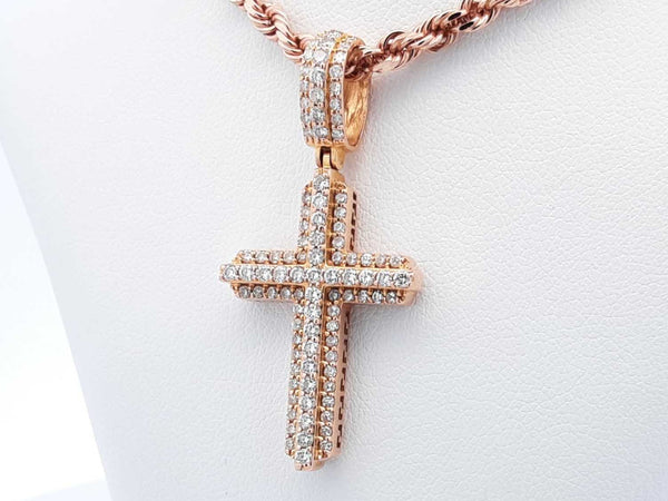 Diamond Cross Pendant & Chain In 14k Rose Gold 20.35 Grams 16 Inch Eb1024cxzsa