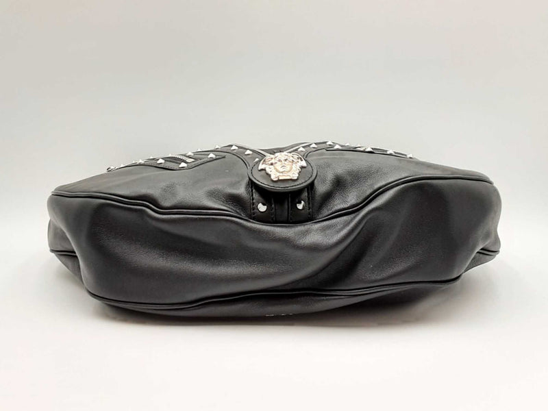 Versace Repeat Studded Black Leather Hobo Bag Fw0125oxzdu