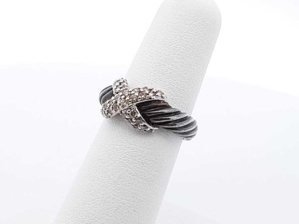 David Yurman Sterling Silver 18k & Diamond Cable Ring 6.6g Size 5.75 Fw0625loxdu