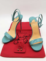 Christian Louboutin Loubi Queen Blue Patent Leather Heels Size 38 Eb0326oorde