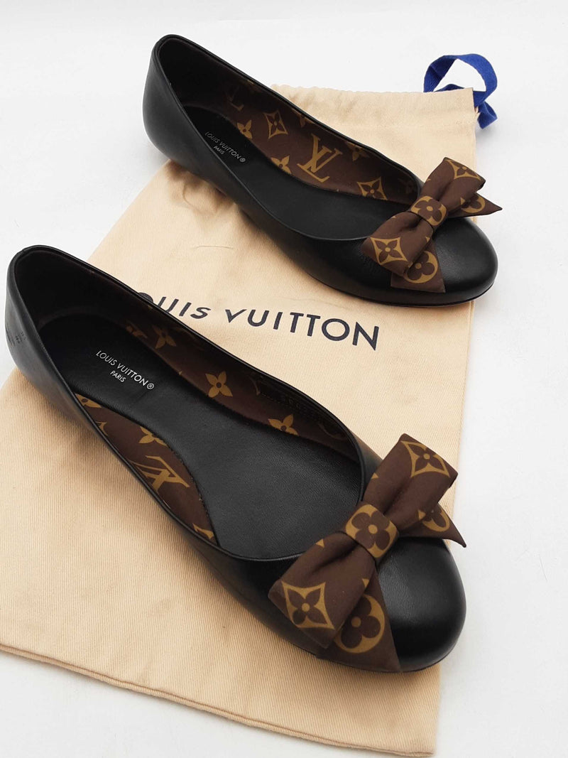 Louis Vuitton Popi Black Leather Ballet Flats Size 38.5 Eb1125lxzsa