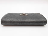 Chanel Gusset Dark Gray Metallic Quilted Caviar Leather Flap Wallet Do0425erxde