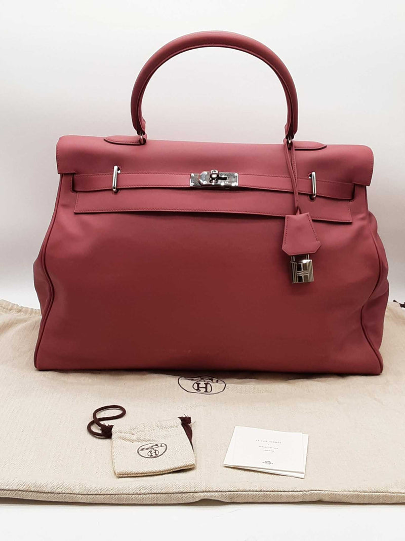 Hermes Kelly 50 Rose Pink Swift Leather Palladium Duffle Bag Do0623lxcrxde