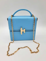 Hermes Cinhetic Boxy Blue Aztec Chevre Mysore Gold Crossbody Bag Do0224wxzxde