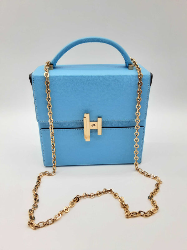 Hermes Cinhetic Boxy Blue Aztec Chevre Mysore Gold Crossbody Bag Do0224wxzxde