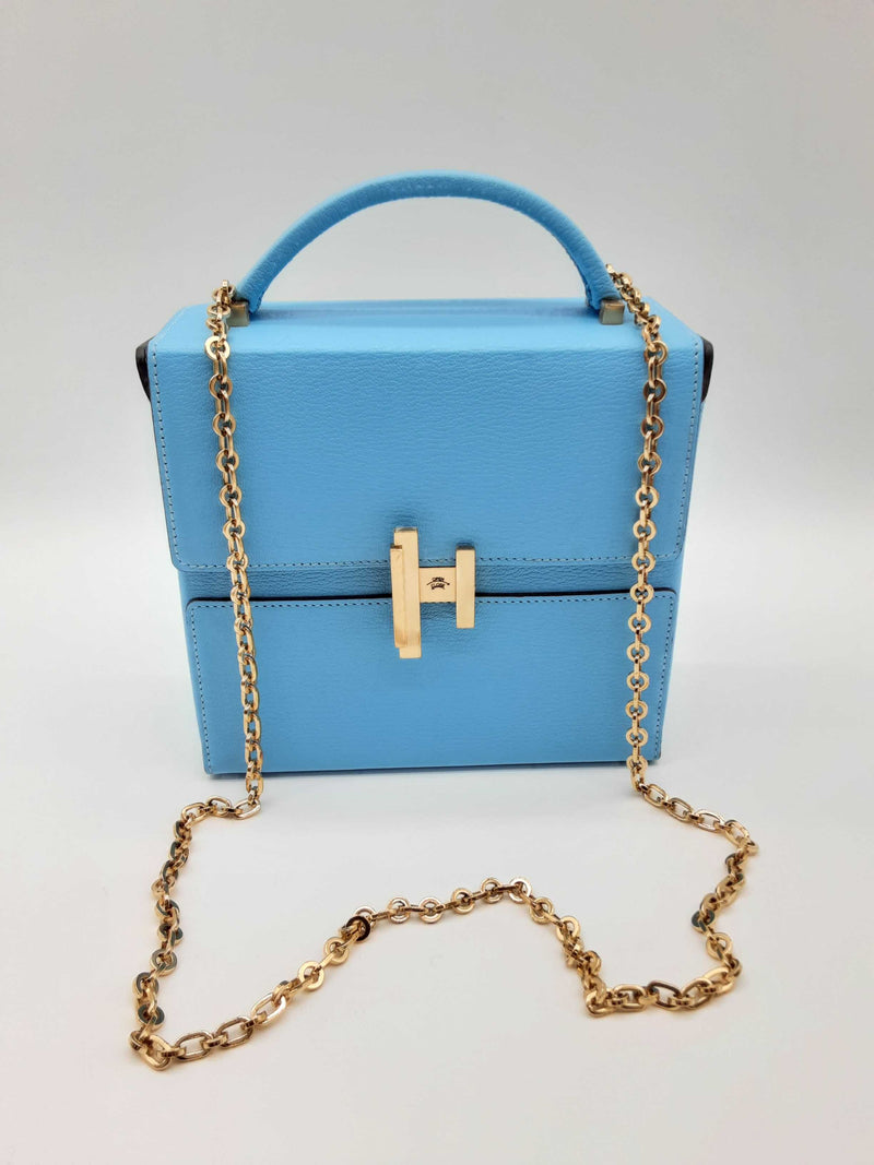 Hermes Cinhetic Boxy Blue Aztec Chevre Mysore Gold Crossbody Bag Do0224wxzxde