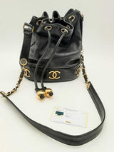 Chanel Black Leather Cc Drawstring Bucket Bag Eb1224rxzsa