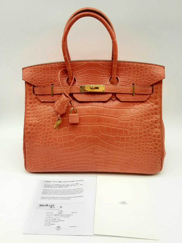 Hermes Birkin 35 Matte Sanguine Orange Alligator Gold Hardware Handbag Do0125ocxzxde